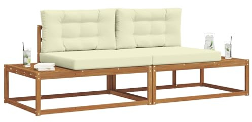 vidaXL Outdoor-Sofagarnitur mit Kissen 2 Stück Natur und Creme, Cooles Outdoor-Sofa, Langlebiges Gartenmöbel, Modulare Couch, Flexibles Patiositzmöbel, Wetterfestes Lounge-Set