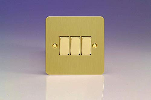 XFB3D Varilight Ultra Flat Plate Brushed Brass 3 Gang Light Switch
