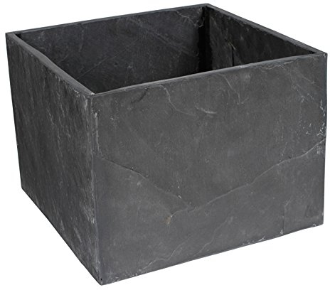 Yuchengstone Schiefer Übertopf Blumentopf Pflanzentopf Pflanzkübel Vase aus Naturstein, Gartenbedarf, Schiefertopf sehr Massiv, rechteckig, schwarz (Maße: BTH40x40x30 cm, Gewicht: ca. 24kg)