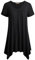 Miusey Damen Kurzarm V-Ausschnitt Asymmetrischer Saum Flowy Bluse Taschentuch Saum Tunika Tops, Schwarz10, Medium