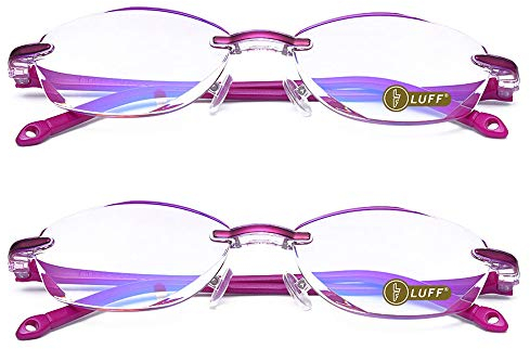LUFF 2-PACK Lesebrille Hd Anti-Blue Diamond Cut Edge Rahmenlose Lesebrille