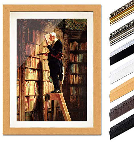 Bild mit Rahmen - Carl Spitzweg Der Bücherwurm 40x60 cm ca. A2 - Gerahmter Kunstdruck inkl. Galerie Passepartout Alte Meister - Rahmen buche