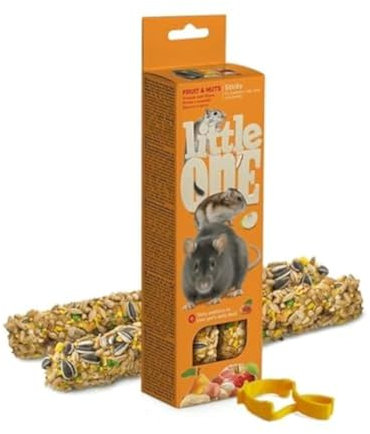 Little One Bâtonnets Fruits & Noix | 120 g (2 x 60 g) | Snack Alimentaire complémentaire pour Hamsters, Rats, Souris et gerbilles | avec Fruits et Noix | Fixation Polyvalente