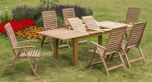 Beauty.Scouts Holzgarnitur Garten Daphne 7tlg.-Set Akazienholz braun geölt Gartenset Tisch Klappsessel Sitzgruppe Klappstuhl Gartentisch ausklappbar Esstisch