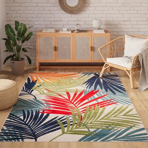 TAPISO Patio Tapis Extérieur Intérieur Terrasse Balcon Jardin d'hiver Cuisine Salon Moderne Multicolore Feuilles Aspect 3D Résistant aux Intempéries Oeko-TEX 200 x 300 cm