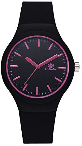 Gierzijia Orologio da polso in silicone colorato, da donna, stile casual, tinta unita, cinturino in silicone alla moda, regalo per adolescenti e studenti, nero, One Size