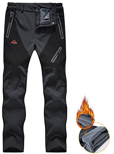donhobo Womens Walking Waterproof Trousers Thermal Fleece Lined Ladies Winter Outdoor Windproof Warm Softshell Hiking Fishing Ski Snow Pants Dark Grey- M
