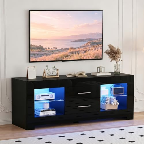 Rainbow Tree 130cm TV Stand Cabinet With RGB LED Lights Modern TV Unit with Shelves and Drawers Large Storage TV Cabinet for Living Room Bedroom