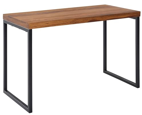 FineBuy Schreibtisch Sheesham Massivholz/Metall 117x59x76,5 cm Computertisch, Design Bürotisch Klein Dunkel, Laptoptisch Arbeitszimmer