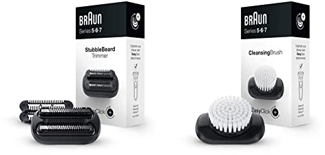 Braun EasyClick 3-Tage-Bart-Trimmeraufsatz für Rasierer Herren & EasyClick Gesichtsreinigungsbürsten-Aufsatz für Rasierer Herren, kompatibel mit Series 5, 6 und 7 Elektrorasierer