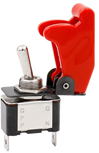 AUTOZOCO Interruptor de palanca de metal, Interruptor basculante, Interruptor SPST, Interruptor Flick Flip, 12 VCC 25A; 125VCA 6A; 250VCA 3A, SPST ON/OFF, con tapa impermeable roja