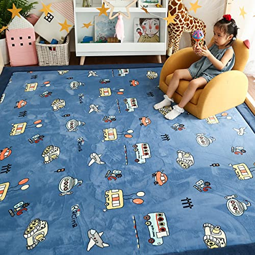 Spielmatte Baby Teppich Krabbelmatte Kinder Spielteppich, 2,5cm Dicke, Auto-Muster Kinderteppich für Mädchen & Jungen, Farbe: Blau, Grösse: 100x200 cm