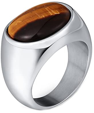 Mesnt Schmuck Retro Herren-Ring Edelstahl Siegelring mit Ovalstein Edelstahlring Breit Herren Geschenk für Freund, Größe 54 (17.2) - 70 (22.3)