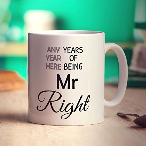 Mr Right Mug - Add Any Year - Mug for Married Couple - Gift for Him, Husband, Partner from Wife - Present for Birthday, Christmas, Anniversary, Valentine's Day - 11oz Ceramic Cup