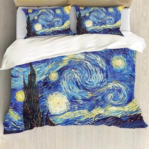 ZFRXIGN Juego de ropa de cama con diseño de noche estrellada, funda de edredón azul, decoración del hogar, dormitorio, pintura al óleo, famosa, moderna, clásica, cielo estrella, arte