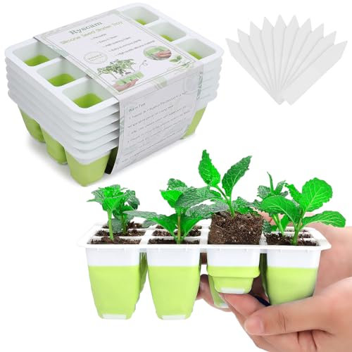 6pcs Reusable Seed Starter Kit, 72 Cells Seed Starter Trays, Silicone Seedling Starter Trays for Starting Plant Seeds with Flexible pop-Out Cells, Indoor Gardening Plant Germination Trays
