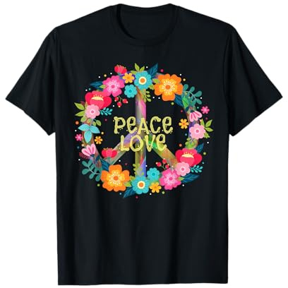 Peace Love T-Shirt Hippie Kostüm Krawatte Stanzform 60er 70er T-Shirt