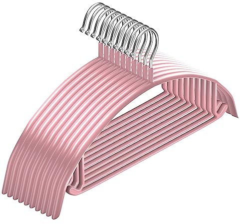 Eidoct Lot de 10 cintres antidérapants en métal avec revêtement en PVC pour pantalons, châles, soutien-gorge, sans fossettes et plis, pour t-shirt, cintres légers (rose)