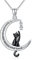URONE Schwarze Katze Halskette Sterling Silber Schwarze Katze auf dem Mond Anhänger Katze Schmuck Geschenke für Frauen Mädchen Katzenliebhaber