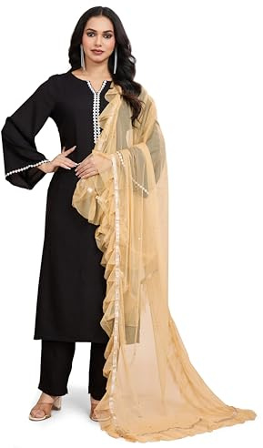 Weavers Villa Women’s Net Embellished Dupatta Chunni | Lightweight Poly Net Intricate Detailing for Festive Wear (Beige, 2.25 Mtrs)