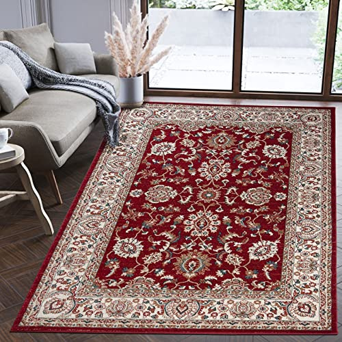 Mazovia Teppich Flur 60x100cm Rot Klassisch Traditionell Weich Pflegeleicht | Teppich für Eingangsbereich Küche Büro Wohnzimmer Schlafzimmer Fußbodenheizungsgeeignet Reinigungsmittelbeständig Kurzflor
