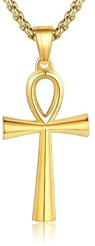URONE Gold Ankh Halskette 925 Sterling Silber 14K vergoldet ägyptische Ankh Anhänger Ankh Schmuck Geschenke für Frauen Männer Mädchen