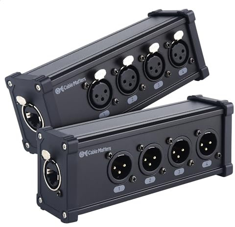Cable Matters Multi Network XLR Cable 4 Channel Breakout Kit Pair with 2 Boxes (XLR Splitter Boxes Pair with 4X Male XLR Box and 4X Female XLR Box) Compatible with EtherCON Connector, Black