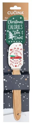 ZauberDeko Teigschaber Weihnachtsdesign Christmas Happy New Year Grün Rot Holz Silikon 2 Stück