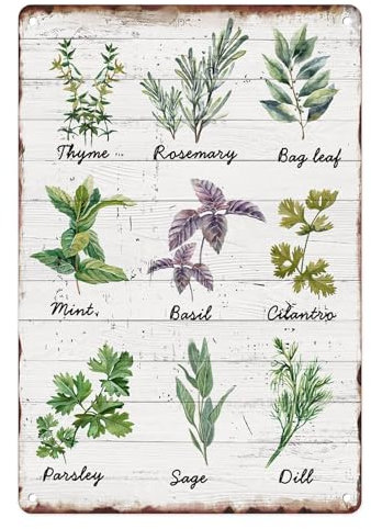 Sanwarm Metal Sign 8X12 Inch, Herbs Sage Green Mint Green Vintage Tin Sign Wall Art Decor for Home, Living Room, Kitchen, Garden, Bedroom, Office, Hotel, Cafe And Pub Decoration