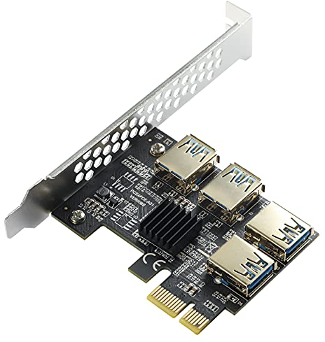 PCIe Riser Card 1 zu 4 Adapter, PCIe x1 zu 4X USB 3.0 Splitter für Bitcoin Mining - Kompatibel mit x4/x8/x16 Slots, Plug & Play, Vergoldete Anschlüsse (Ohne Kabel)