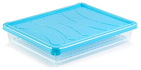 Tradineur - Pack de 3 bandejas frigoríficas de Almacenamiento con Tapa y Rejilla, plástico, Reutilizable, descongelar Alimentos, Fabricado en España - 4 litros - 35 x 27,5 x 6,5 cm – Color Surtido