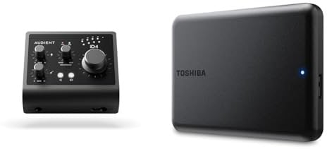 Audient Audio Interface iD4 MKII, Class A Console Microphone Preamp & Toshiba Canvio Partner 1TB Portable 2.5 External HDD, USB 3.2 Gen 1, Mac and Windows Compatible