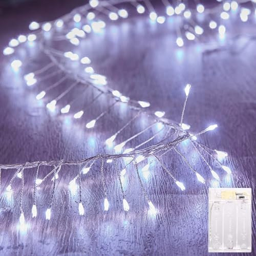 10Feet Battery Operated Fairy Lights, 120LEDs Firecracker String Lights Waterproof Silver Wire Starry Firefly Lights for DIY Wreath Home Weeding Indoor Outdoor Christmas Decorations, White