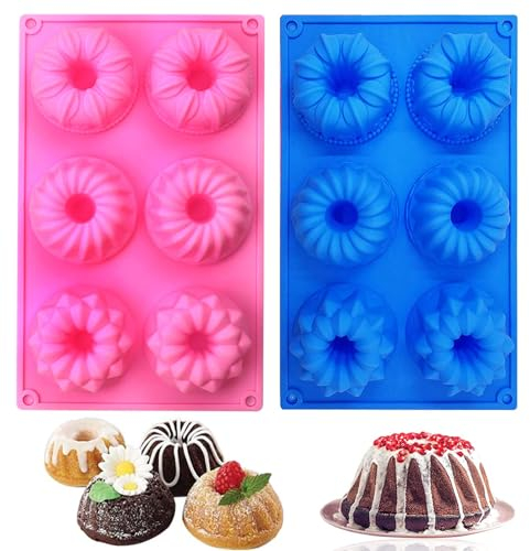 UCK-KIT Set aus 2 geriffelten Mini-Kuchenformen aus Silikon, 6 Tassen Cupcake-Form in normaler Größe, Backblech mit Donut-Maker,Blau