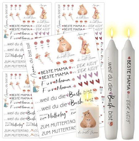 ALLAVA 4 Pcs Kerzentattoos Muttertag 19x14cm,Kerzenfolie | wasserschiebefolie kerzen tattoo | easter,oster,ostern geschenke aufkleber sticker (Muttertag D)