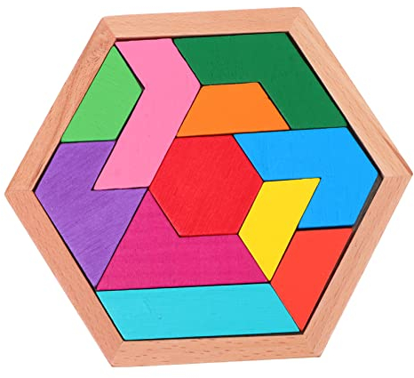 KOMBIUDA 1 Satz Puzzle-Bausteine Tangram aus Holz Kinder rätsel holzpuzzle Tangram Kinder Puzzle Rätsel für Erwachsene Spielzeug Tangram-Puzzle Sechseck-Puzzle hölzern Tellerventil