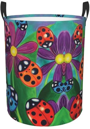 Colorful Ladybird Oxford Cloth Polyester Cloth Circular Laundry Bucket Bedroom Living Room Special Car Trunk Tally Bucket Uv Full Screen Printed Laundry Bucket Dirty Clothes Bucket Circular Hammer