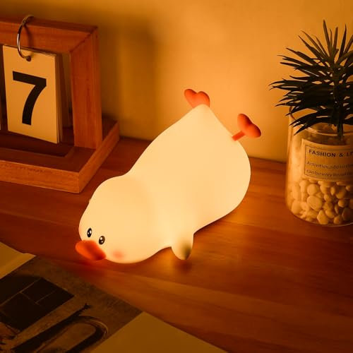 ZKLiLi Cute Nursery Lights USB Rechargeable Duck Lamp Nightlight Birthday Gift with 7-Color Breathing Modes for Kids Baby Children (Duck)