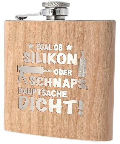 Spruchreif | Flachmann aus Edelstahl mit Gravur | Flachmann aus Holz | Outdoor Geschenk | Geschenkidee Handwerker | Hobbyhandwerker