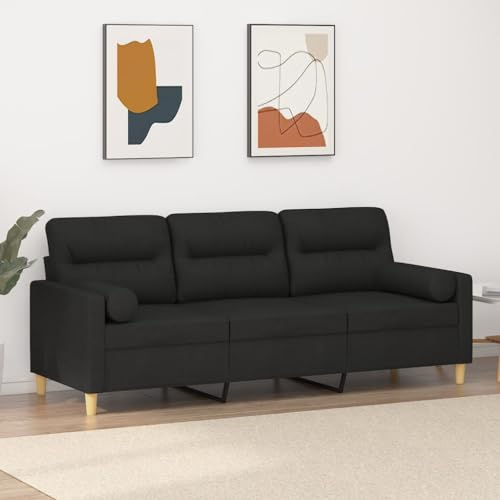Cozynest 3-Sitzer-Sofa mit Zierkissen Schwarz 180 cm Stoff Liegesofa für Wohnzimmer, Polstersofa Sessel Relaxsofa Loungesofa Relaxcouch