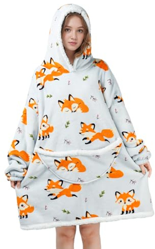 Wenlia Übergroße Kapuzendecke Sweatshirt für Frauen, dicke Flanell-Sherpa-Decke mit Ärmeltasche, weich, gemütlich, Einhorn, tragbarer Kapuzenpullover, Einheitsgröße – Geschenk für Mutter und Tochter