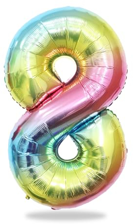 KOBOKO Zahlen Luftballon 8. Geburtstag, 40 Zoll XXL Folienballon 8 Geburtstagsdeko, Ballon 8 Jahre Mädchen, Farbverlauf Folienballon Zahl 8, Zahl Deko Geburtstag Luftballons Zahlen 8 Geburtstag