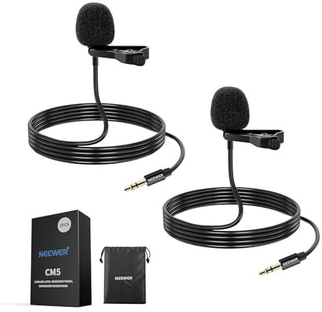 NEEWER Microfono Lavalier da Bavero a Condensatore Omnidirezionale con Clip/Cavo, 2pz Lav Mic per Palco YouTube Streaming Live, Compatibile con Rode Wireless GO II 2 DJI Trasmettitore Mic Wireless,CM5