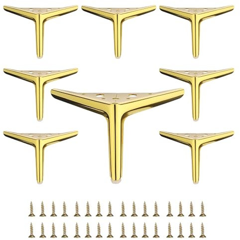 4 3/4 inch/12cm Shiny Gold Metal Furniture Legs Set of 8, DIY Replacement for Short Cabinet Legs, Sofa Legs, Small Dresser Legs