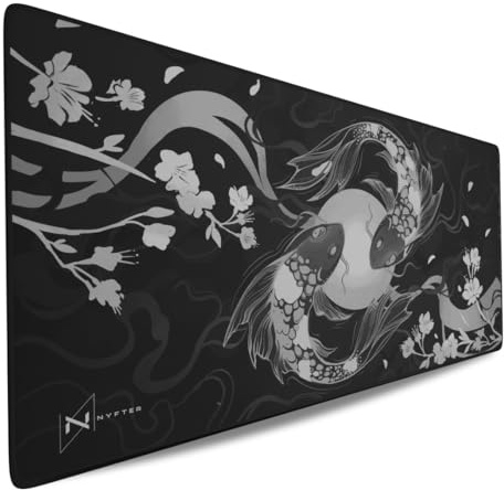 Nyfter - XXXL Koi Bamboo Gaming Mousepad 1200x600x3mm 3XL mauspad Gaming Premium Tischunterlage Large Size Wasserabweisend für Pro-Gamer (Blossom-Black)