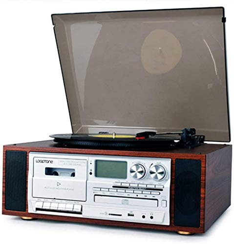 Aioneer Giradischi in Vinile, Giradischi Bluetooth A 3 velocità con 2 Altoparlanti Stereo Integrati, Convertitore Mp3, Lettore CD, Radio Am/FM, Grammofono