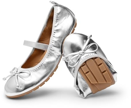 DREAM PAIRS Mädchen Ballerinas Kommunionsschuhe | Weiße Festliche Prinzessinnen Flache Schuhe Mary Jane Schuhe Mit Schleife Leichtes Anziehen Faltbar Waschbar
