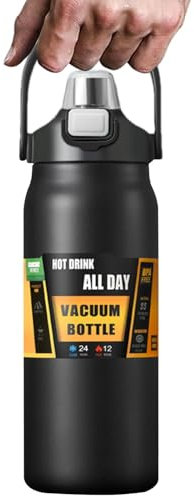 Borraccia termica, grande capacità, con cannuccia, in acciaio inox, portatile, per sport e viaggi