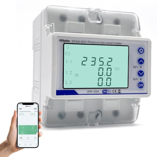 SiRyder Stromzähler 3 Phasen, 380V AC 100A Smart Meter Intelligenter Dreiphasiger Energiezähler Bidirektionale Messung mit Über-/Unterspannungs-, Überstrom- und Zeitverzögerungsschutz
