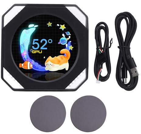 CPU Cooler LCD Display, CPU Water Cooler Temperature Display, DIY Dynamic Theme Water Cooler Screen USB RGB GPU CPU Temperature Display PC Case Secondary Screen (Black)